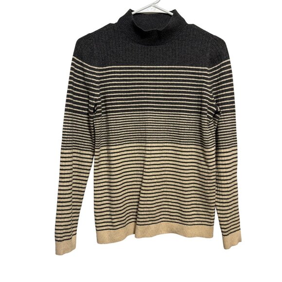 Striped Mock Neck Sweater Womens Size Medium By LOFT Ribbed Knit - Picture 1 of 7